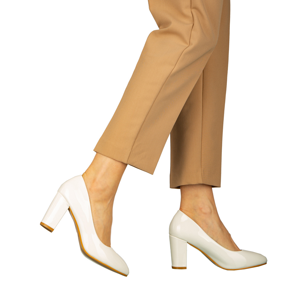 Pantofi dama cu toc albi din piele ecologica Crenta, 3 - Kalapod.net
